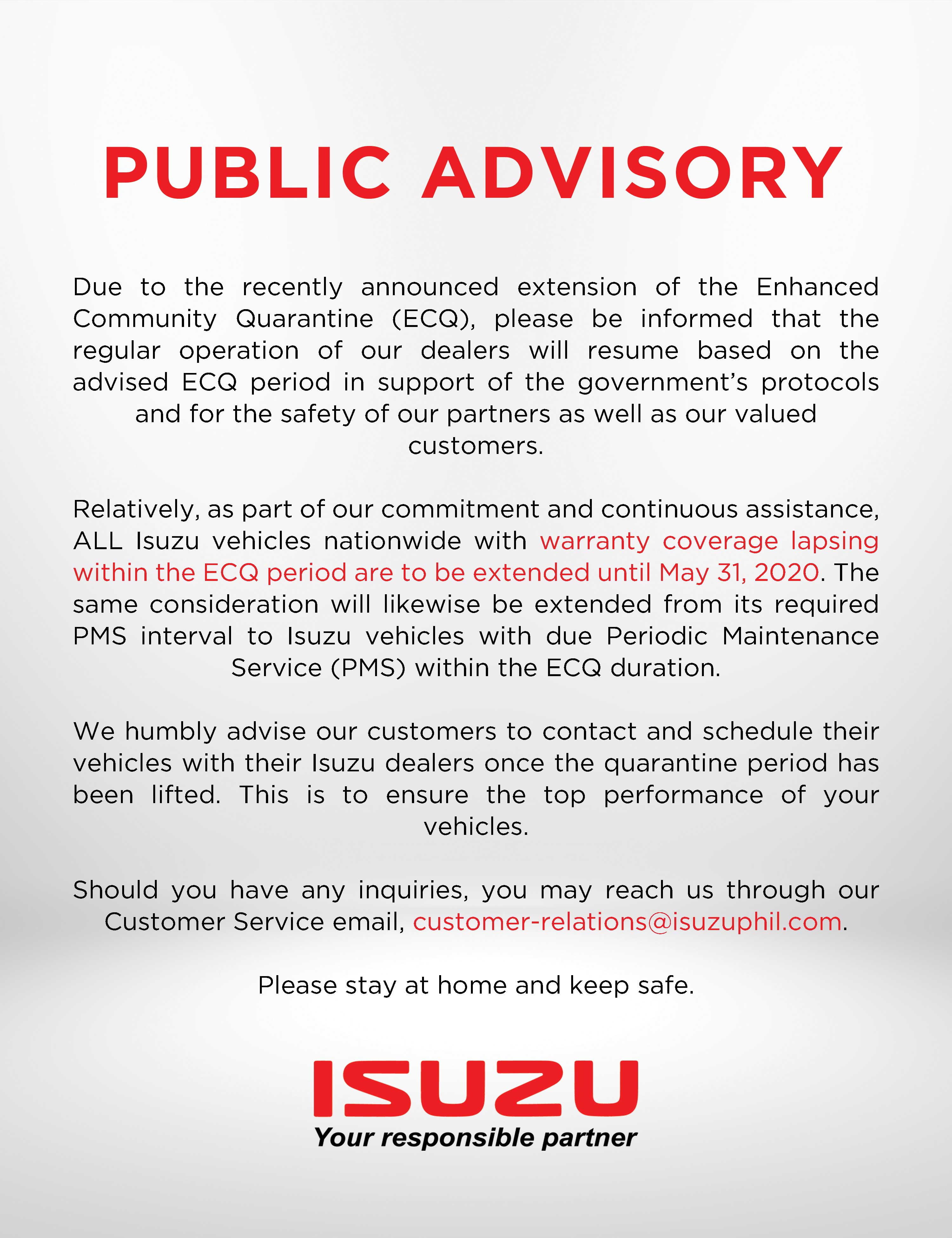 Public advisory letter