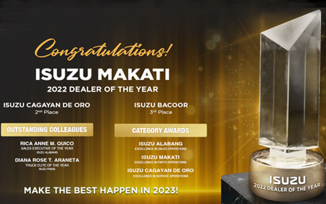 Isuzu Philippines recognizes 2022 Dealer of the Year and top sales and aftersales performers image
