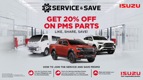 Get 20% on Periodic Maintenance Service (PMS) Parts with Isuzu’s Service and Save thumbnail